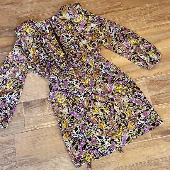 Zara Paisley Print Open Keyhole Back Long Sleeve Partially Lined Mini Dress, XS - Picture 13 of 15